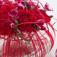 Valentine's Day arrangement with Dianthus close up