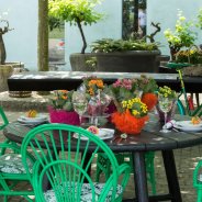 Kleurrijke decoratie met Kalanchoe - buiten