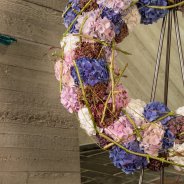 Funeral flower wreath with fresh cut Hydrangea