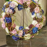 Funeral flower wreath with fresh cut Hydrangea