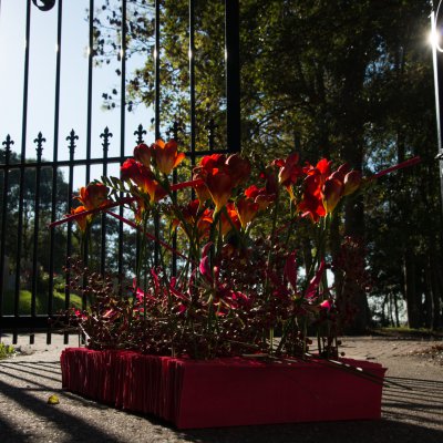 Afscheidsbloemwerk in liefdevol rood