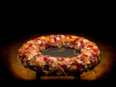 Memorial wreath with spray roses