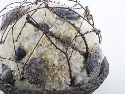 Spherical funeral arrangement with Dianthus