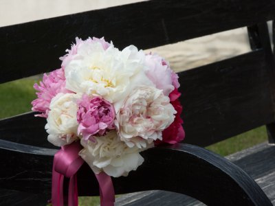 Elegant wedding bouquet with peonies