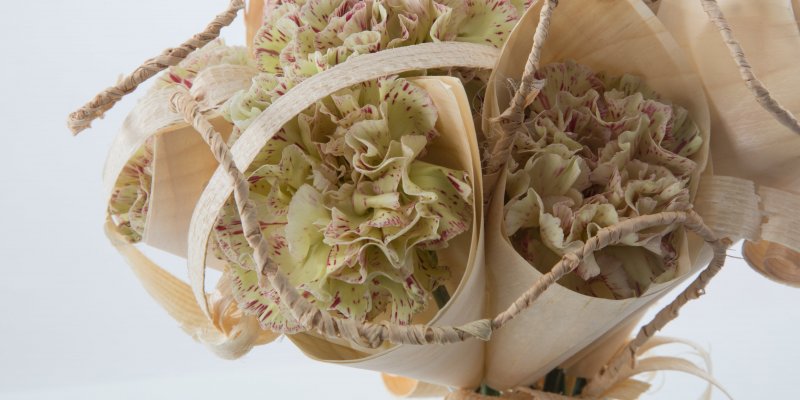 Bouquet with Dianthus in wooden cones