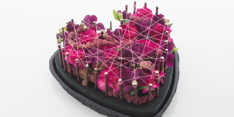 A heart of Alstroemeria and Dianthus