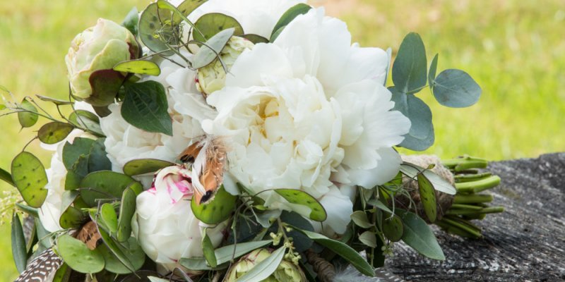 Bohemian wedding bouquet with Peonies