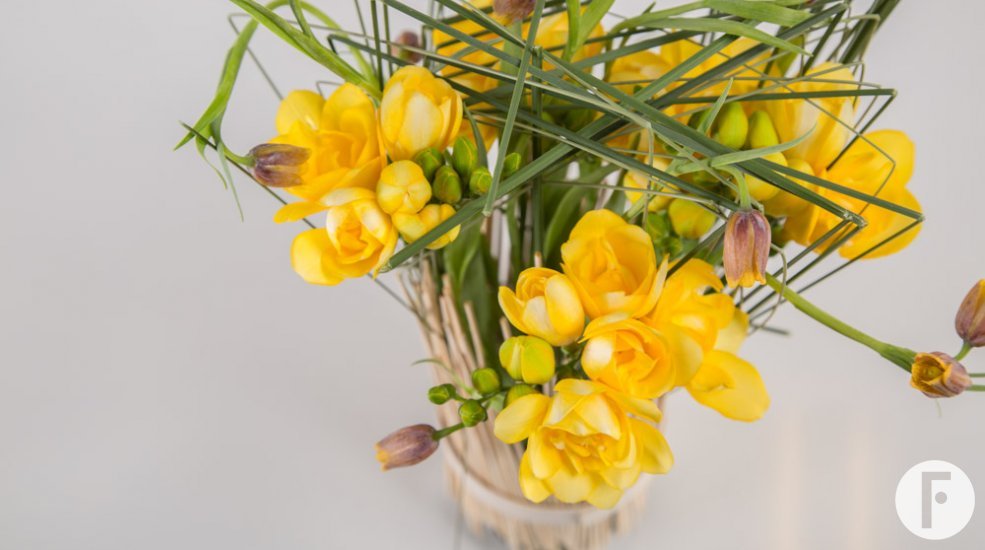 Freesia in hoogstaand gras detail