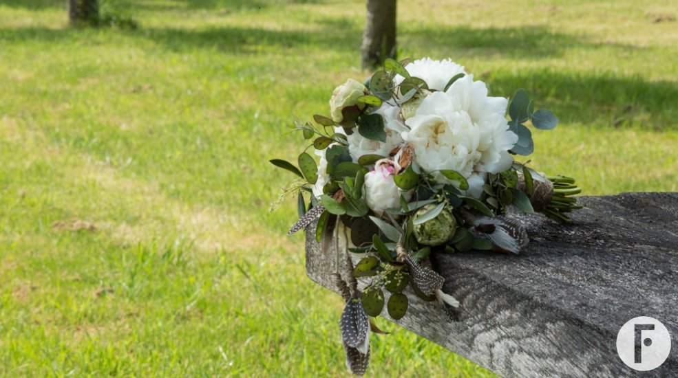 Bohemian wedding bouquet with Peony Class act