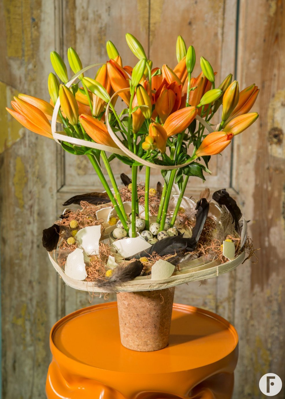 Orange Easter arrangement with Sunderland lilies - closed