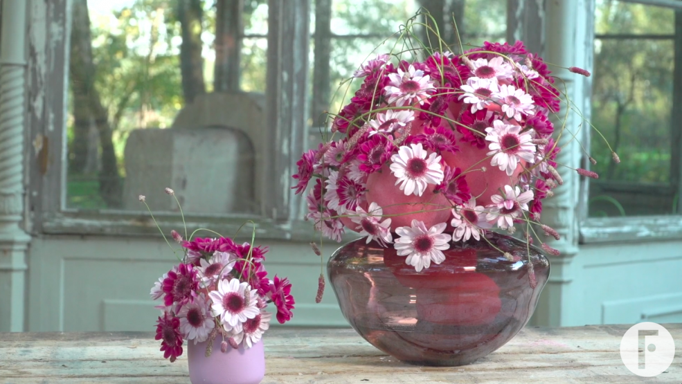 Pink mums Stresa and Stresa Purple in a design by Kristel van Dijk - photo Flower Factor