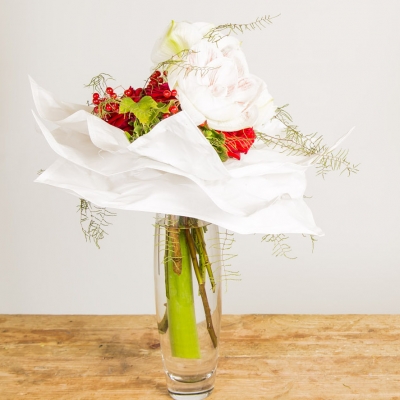 Amaryllis bouquet wrapped in paper