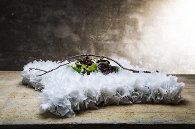 Anthurium and White Paper funeral design