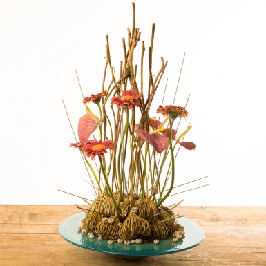 Gerbera en Anthurium arrangement