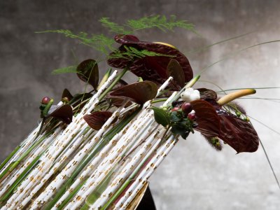 Kerstarrangement met Anthuriums - close up