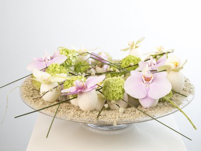 Pim van den Akker met roze orchideeën