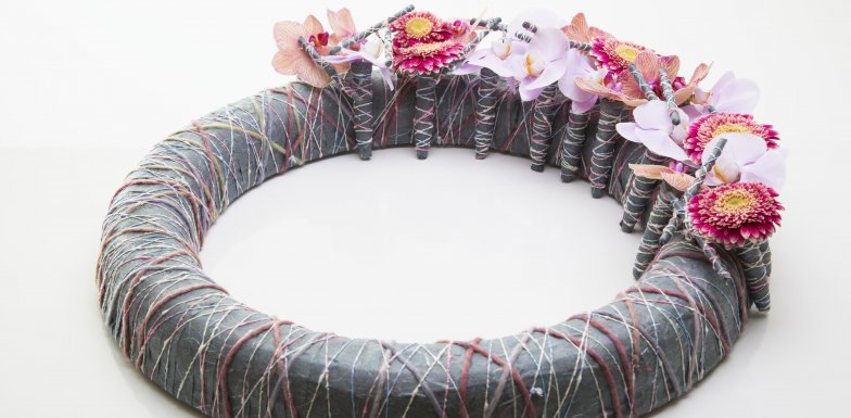 Funeral wreath with black paper